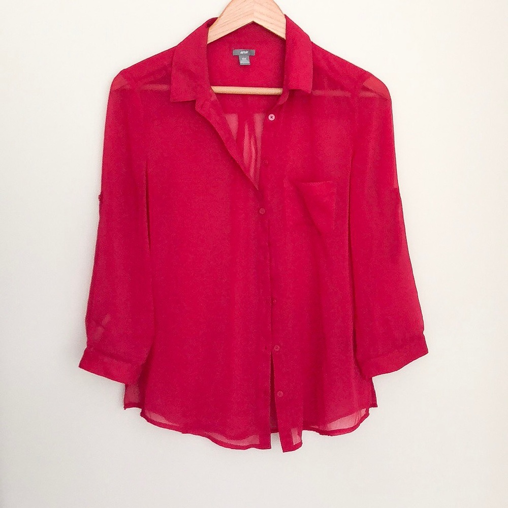 Aerie Bright Pink Sheer Button Up Shirt Size XS